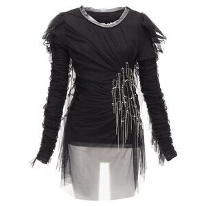 Faith Connexion Mesh Overlay Chain Crystal Top